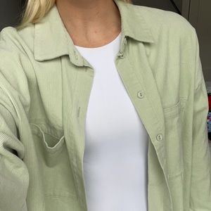H&M oversized cord shirt in mint green